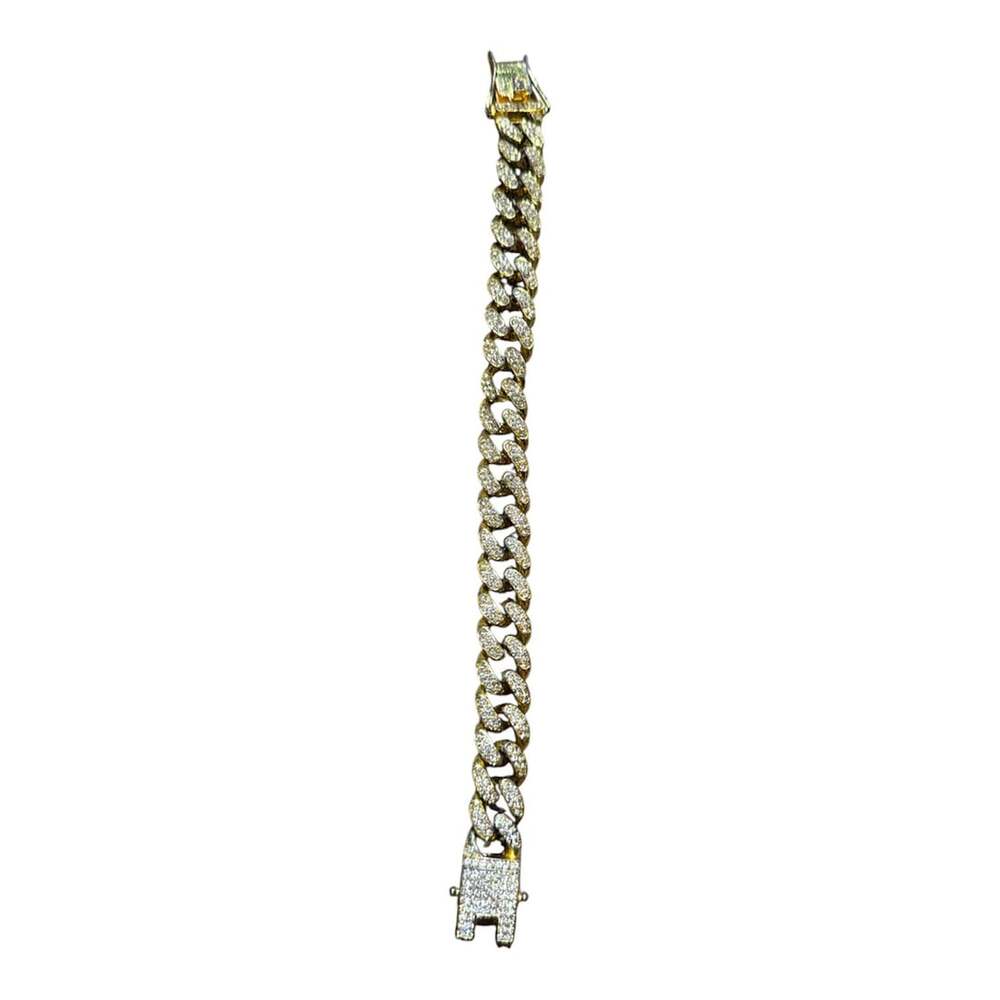 Iced Out Miami Cuban Link Bracelet Gold Tone Pave Rhinestone Box Clasp